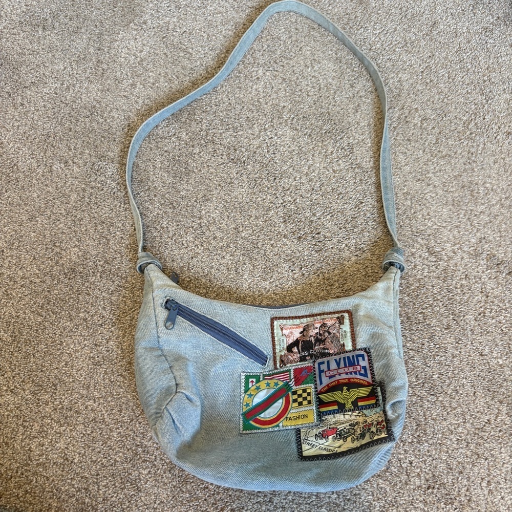 Vintage Upcycled Denim Jean Bag Purse with DIY Patches
